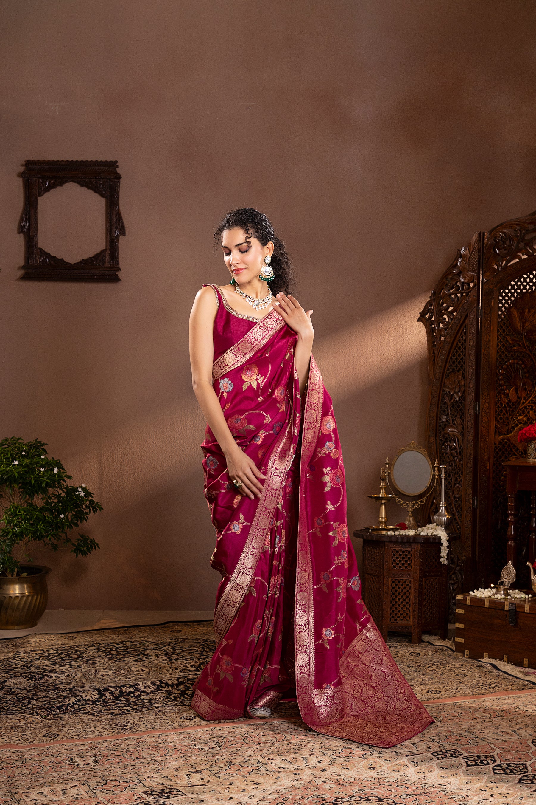 Wine mina Zair banarasi silk saree