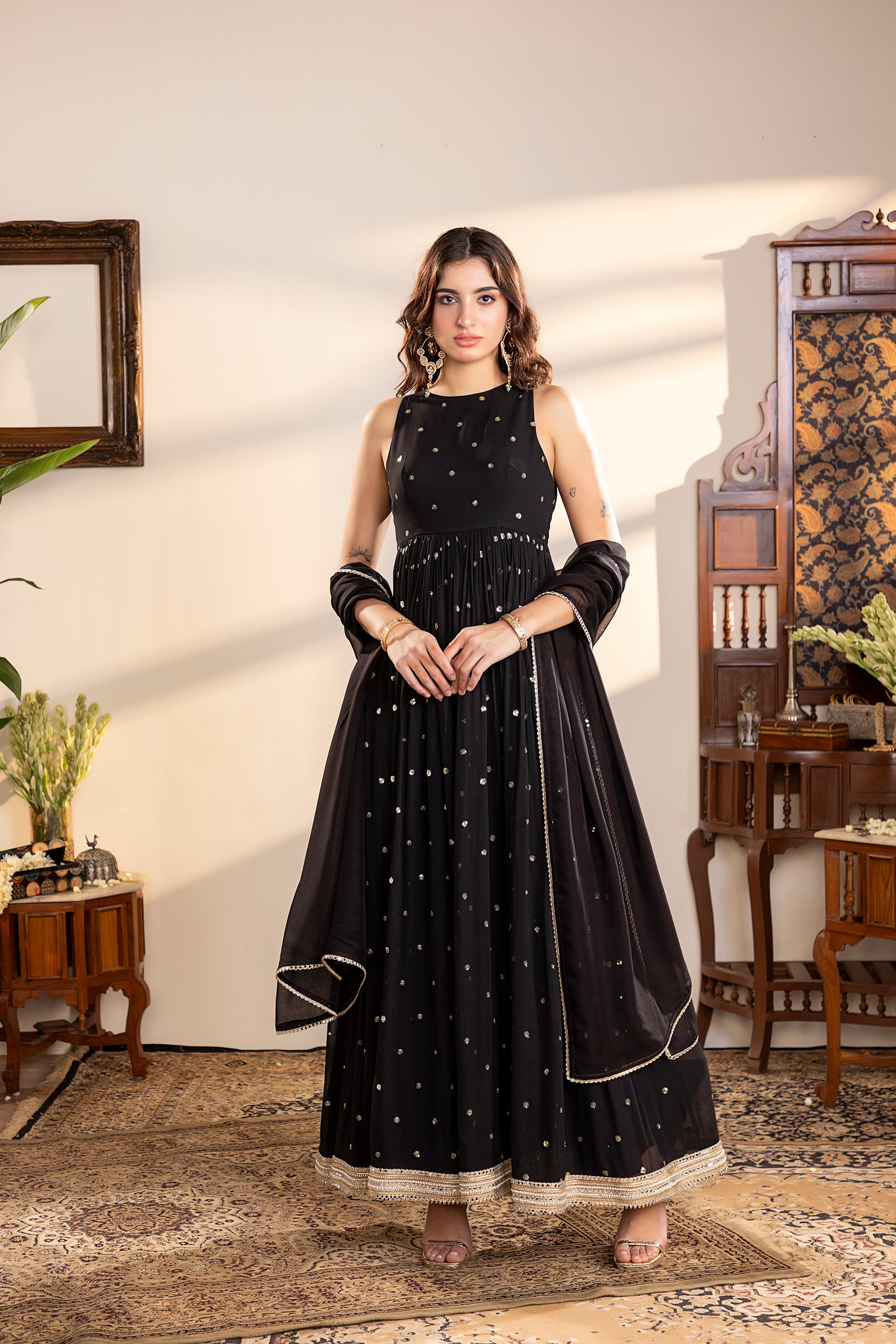 Black georgette anarkali set