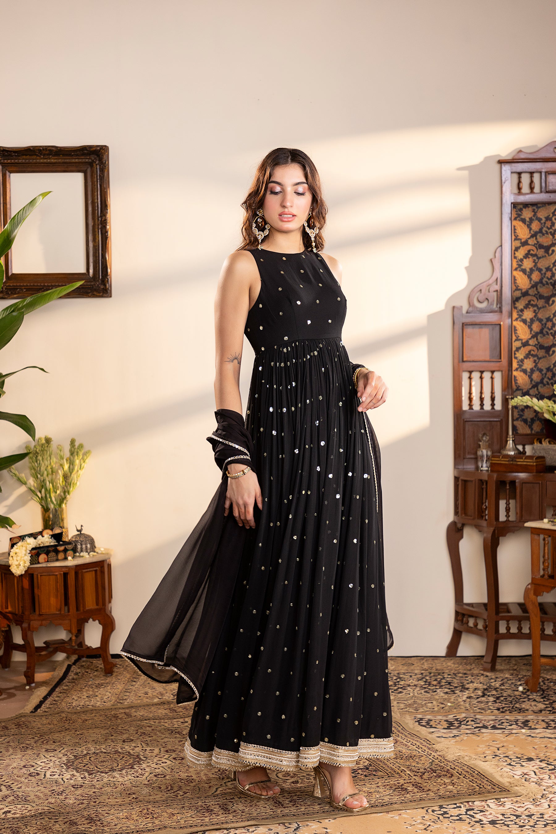 Black georgette anarkali set