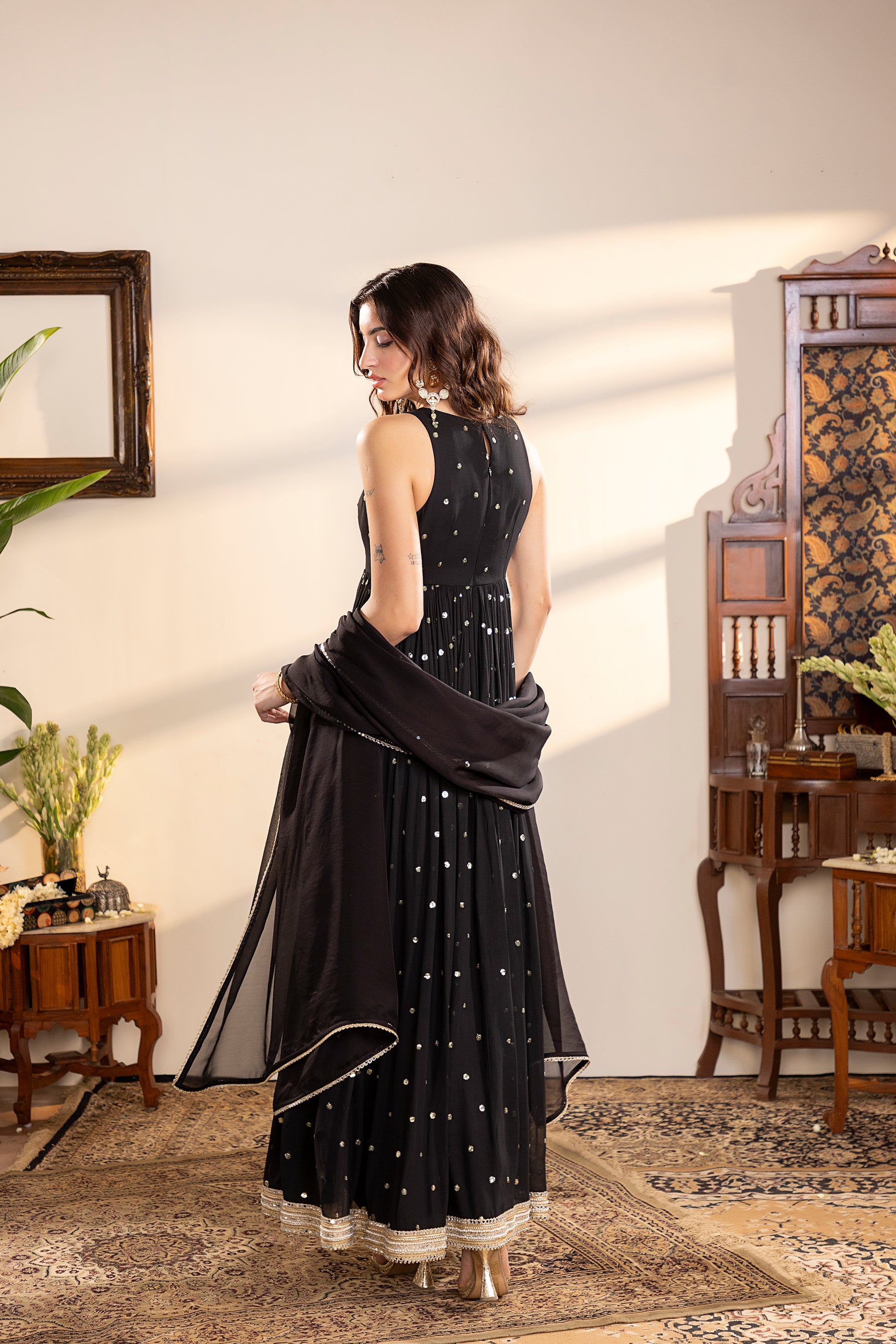 Black georgette anarkali set