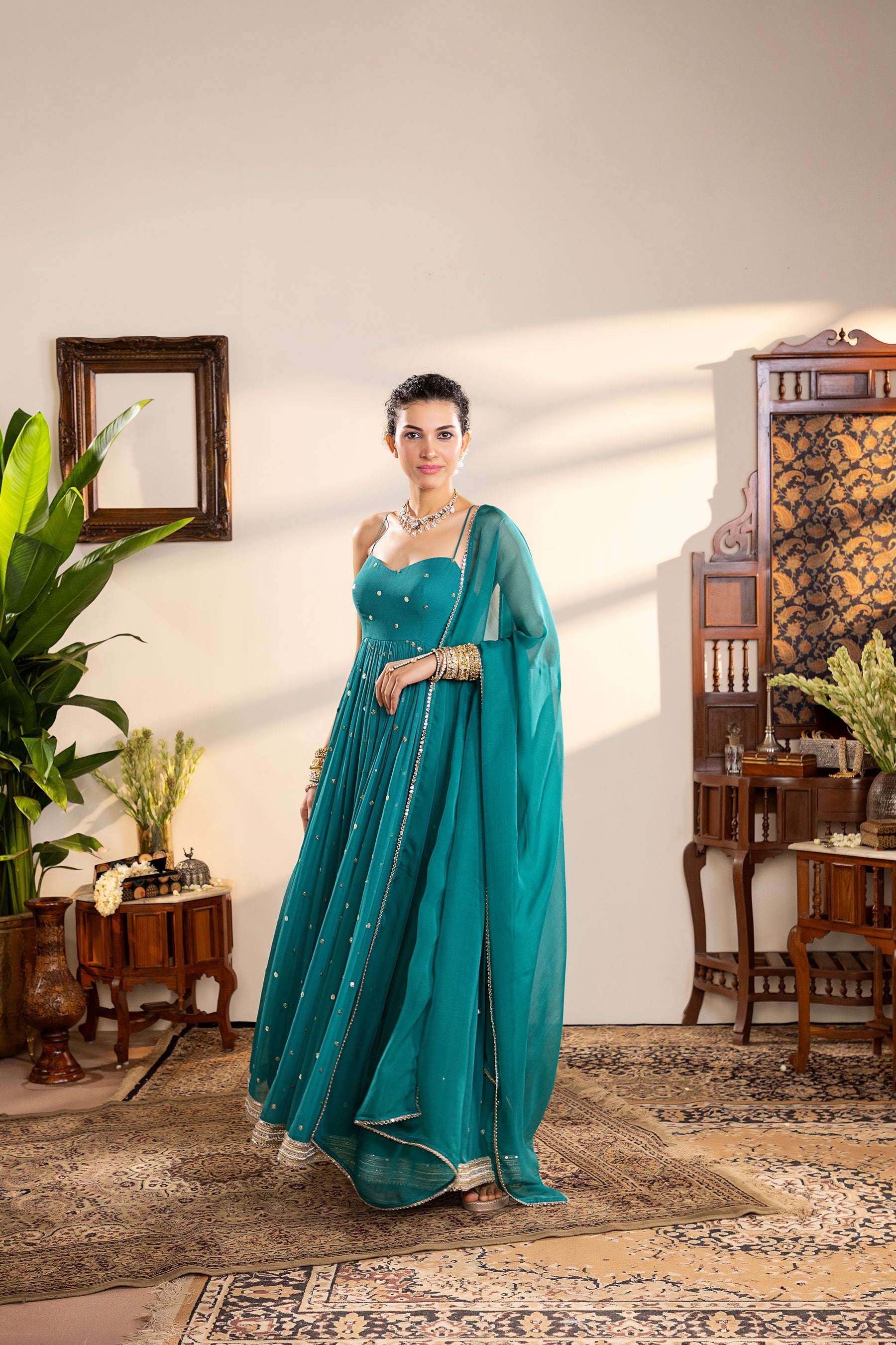 Sea green georgette anarkali set