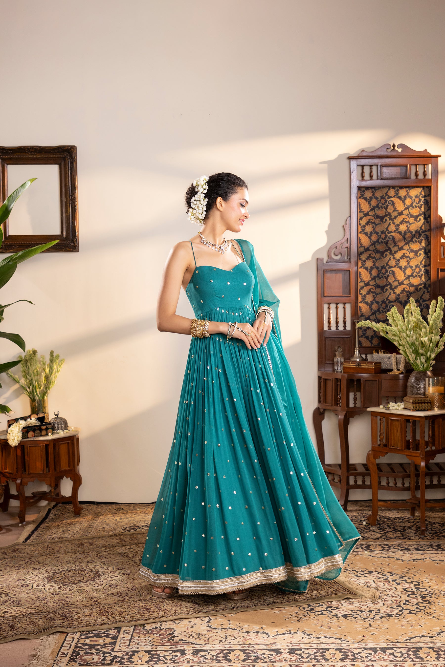 Sea green georgette anarkali set