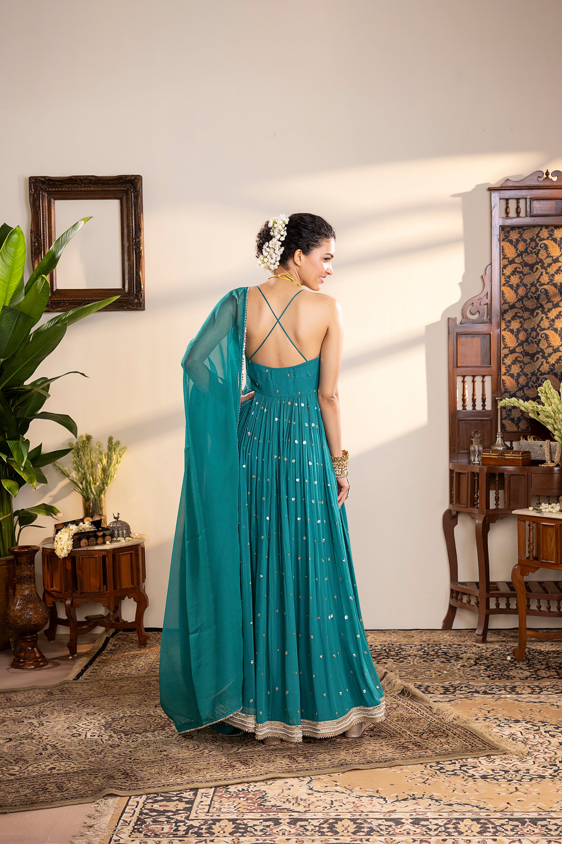 Sea green georgette anarkali set