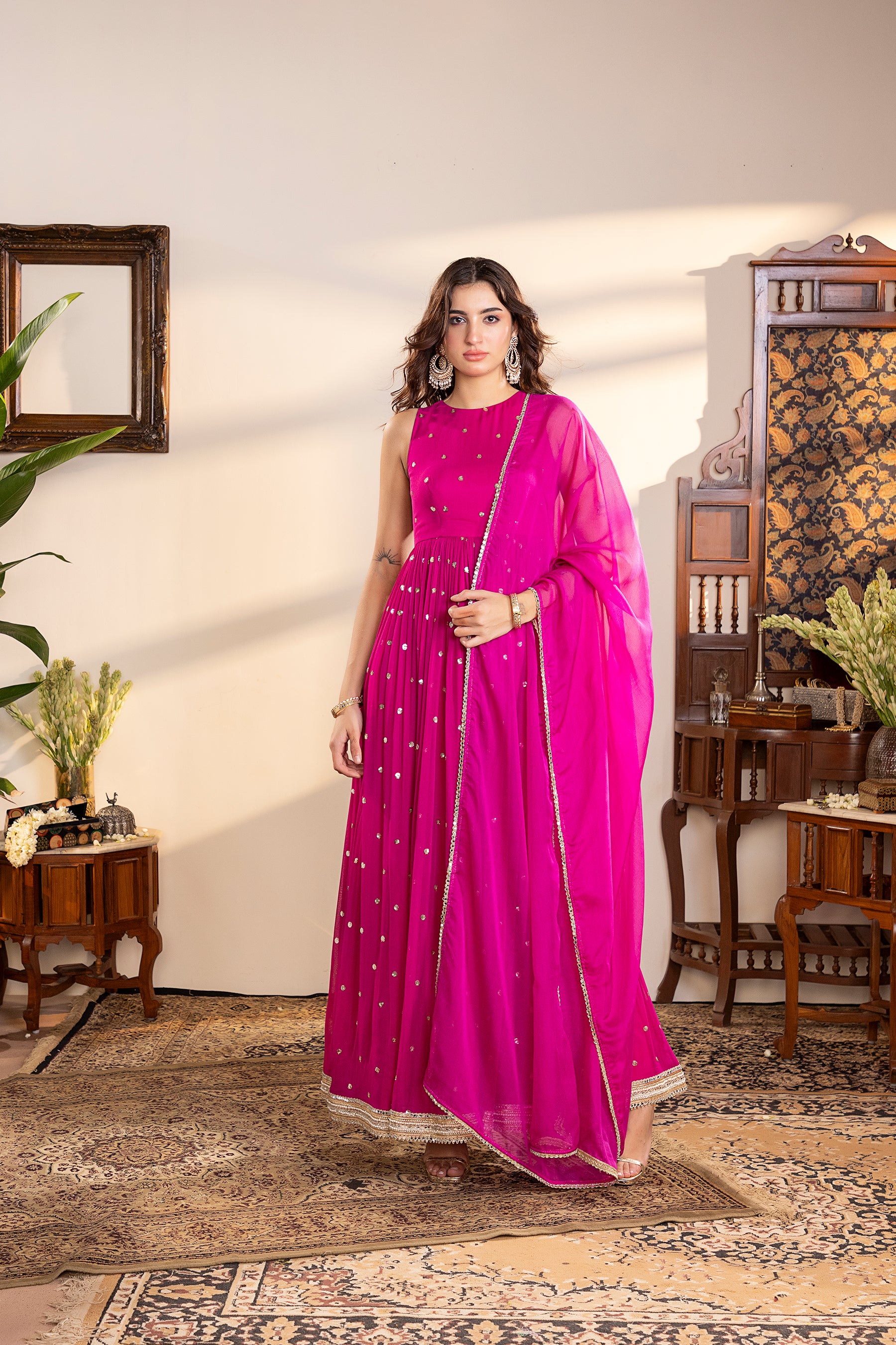 Magenta georgette anarkali set