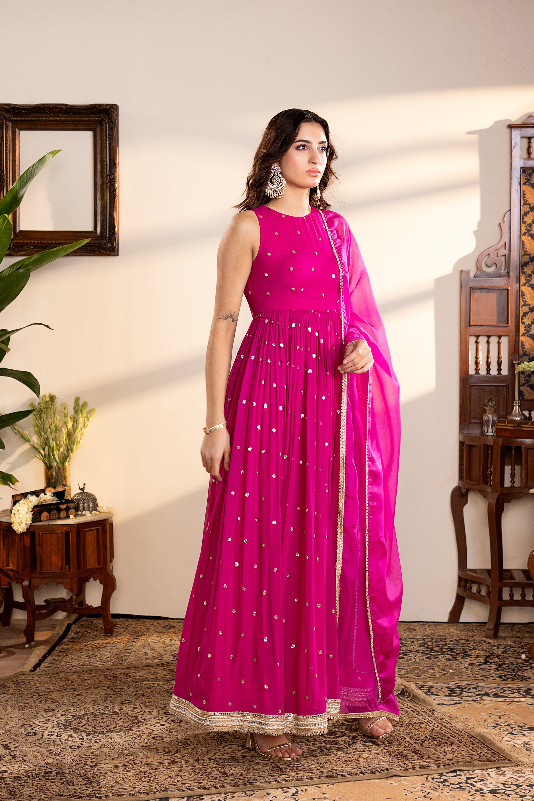 Magenta georgette anarkali set