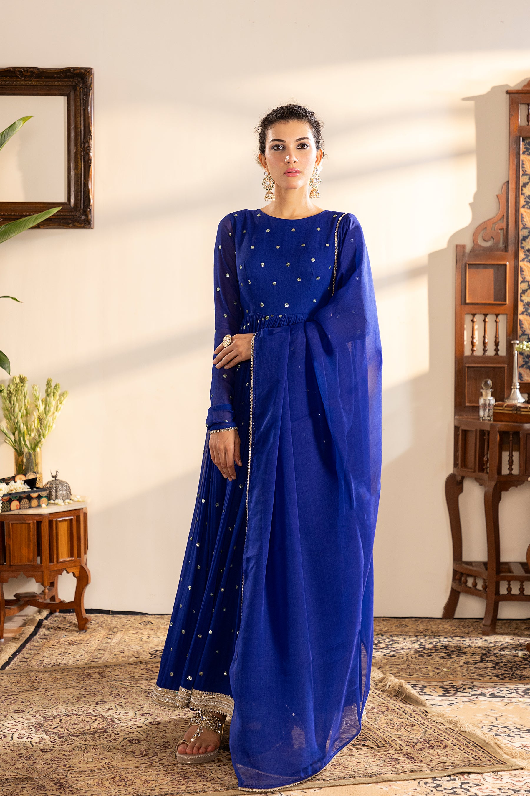 Blue georgette anarkali set