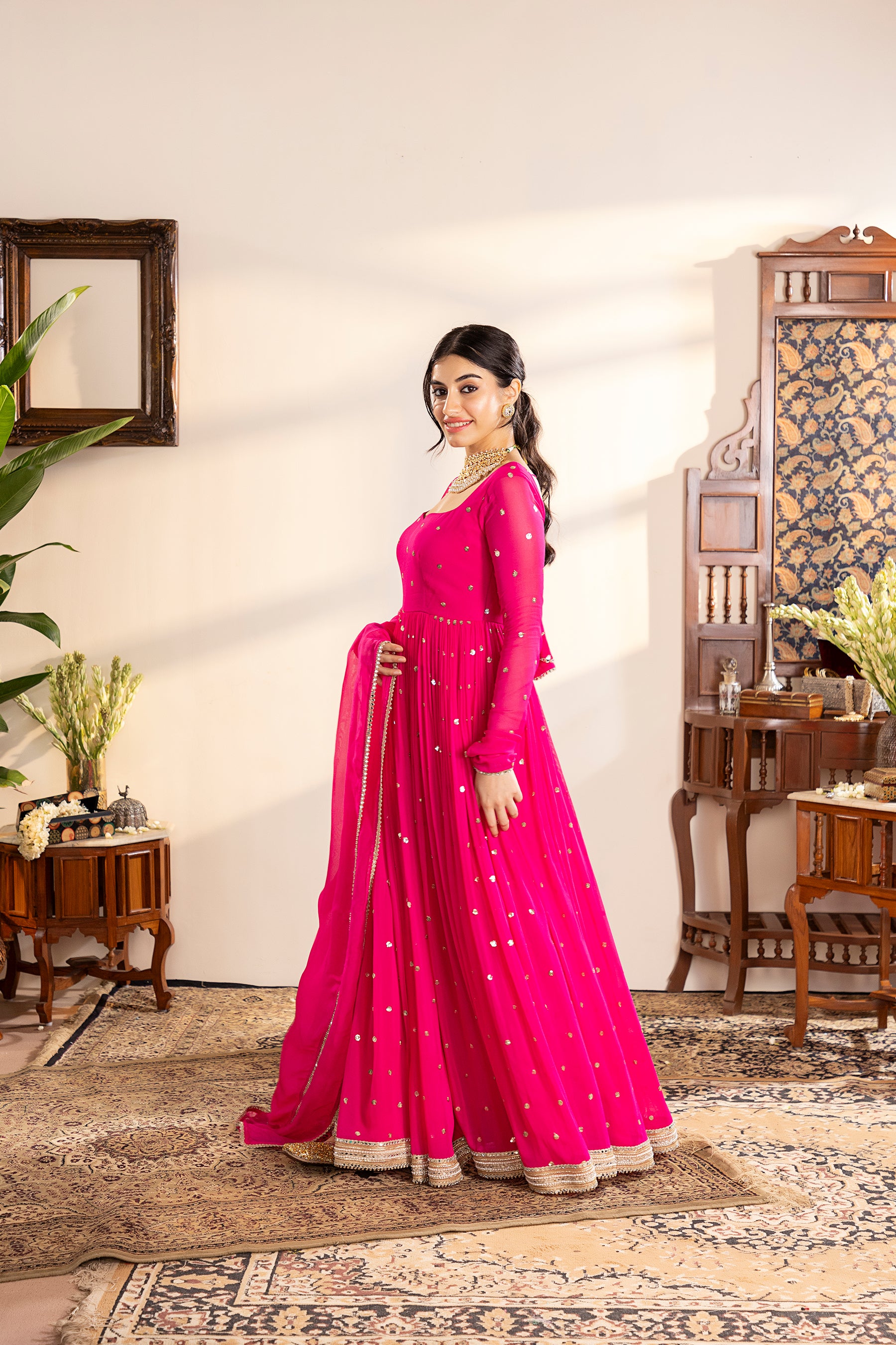 Pink georgette anarkali set