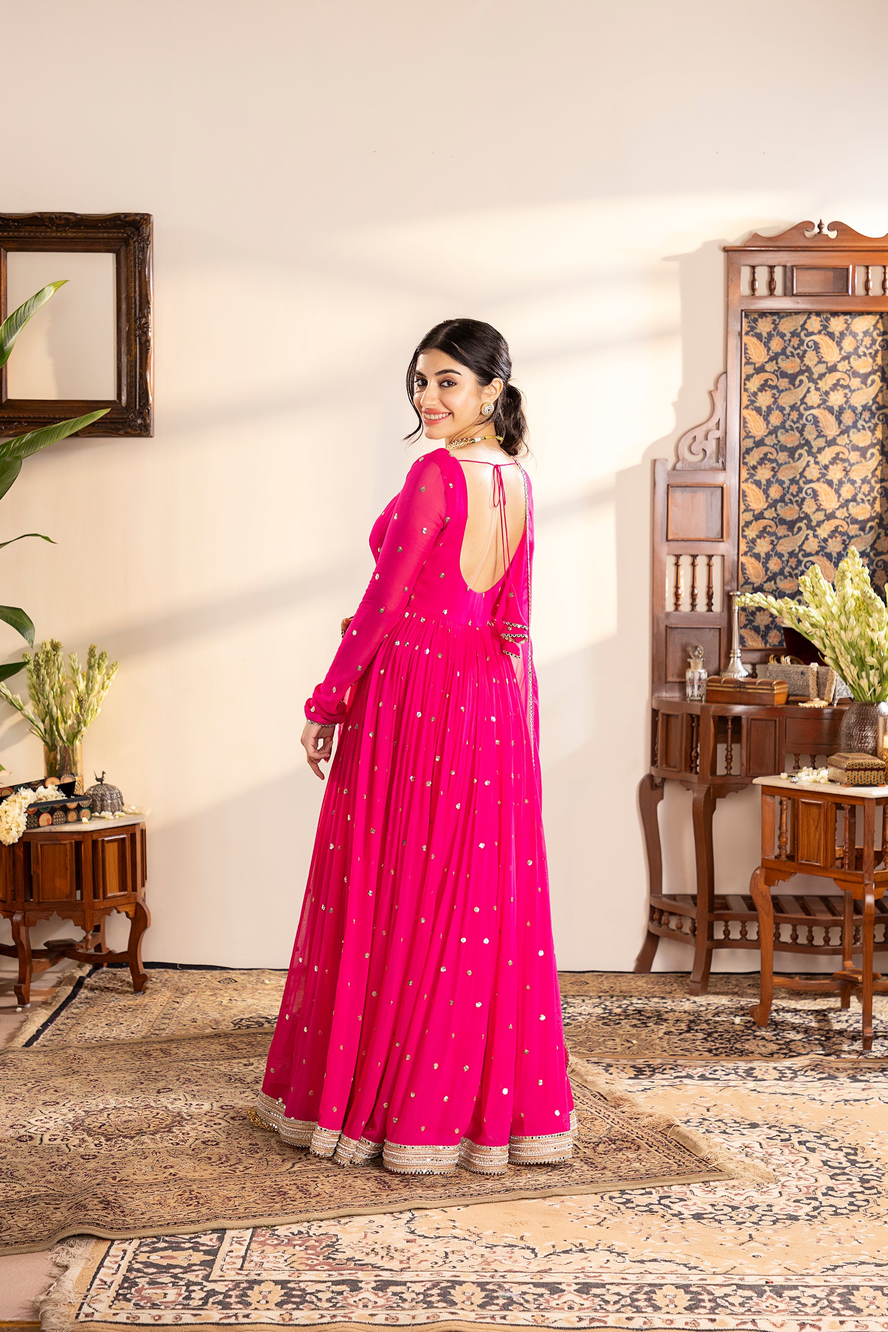 Pink georgette anarkali set