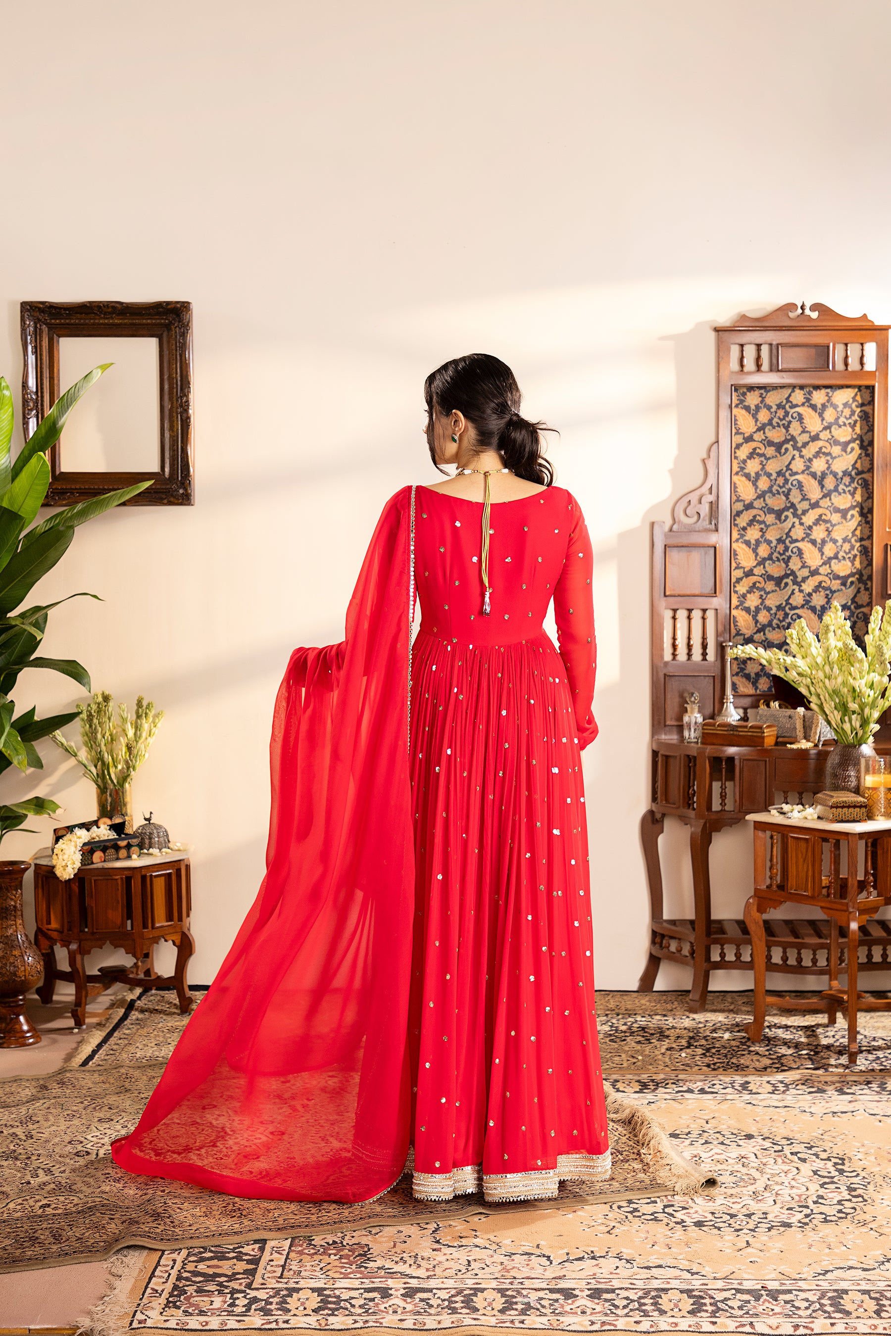 Red georgette anarkali set