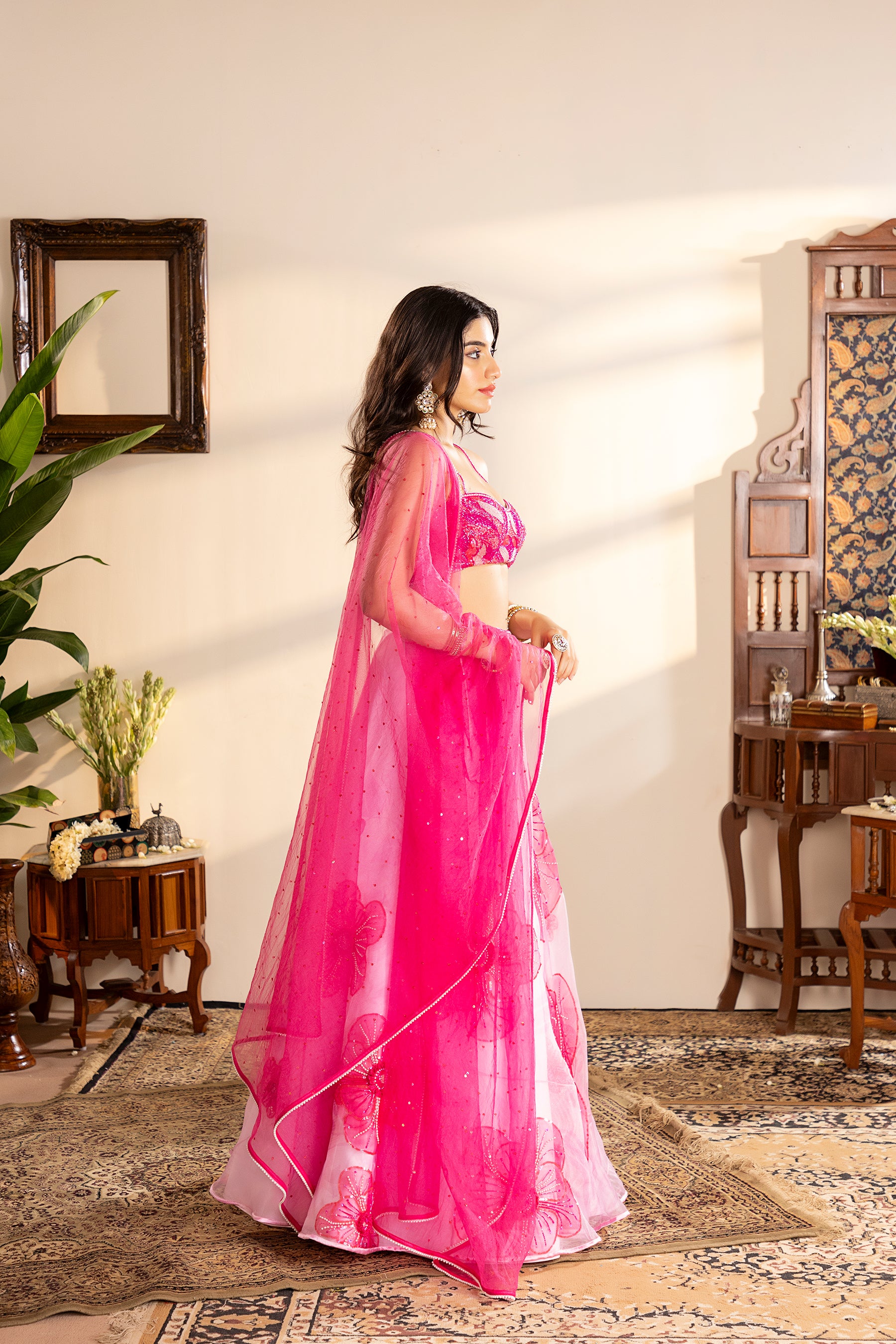 Powder Pink Floral Embroidered Lehenga