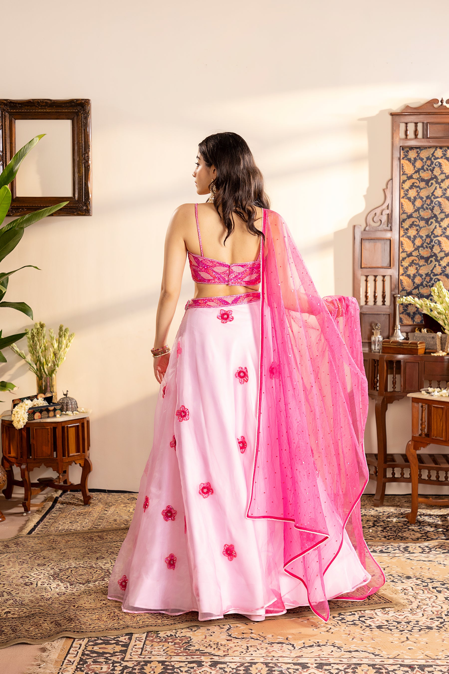 Powder Pink Floral Embroidered Lehenga