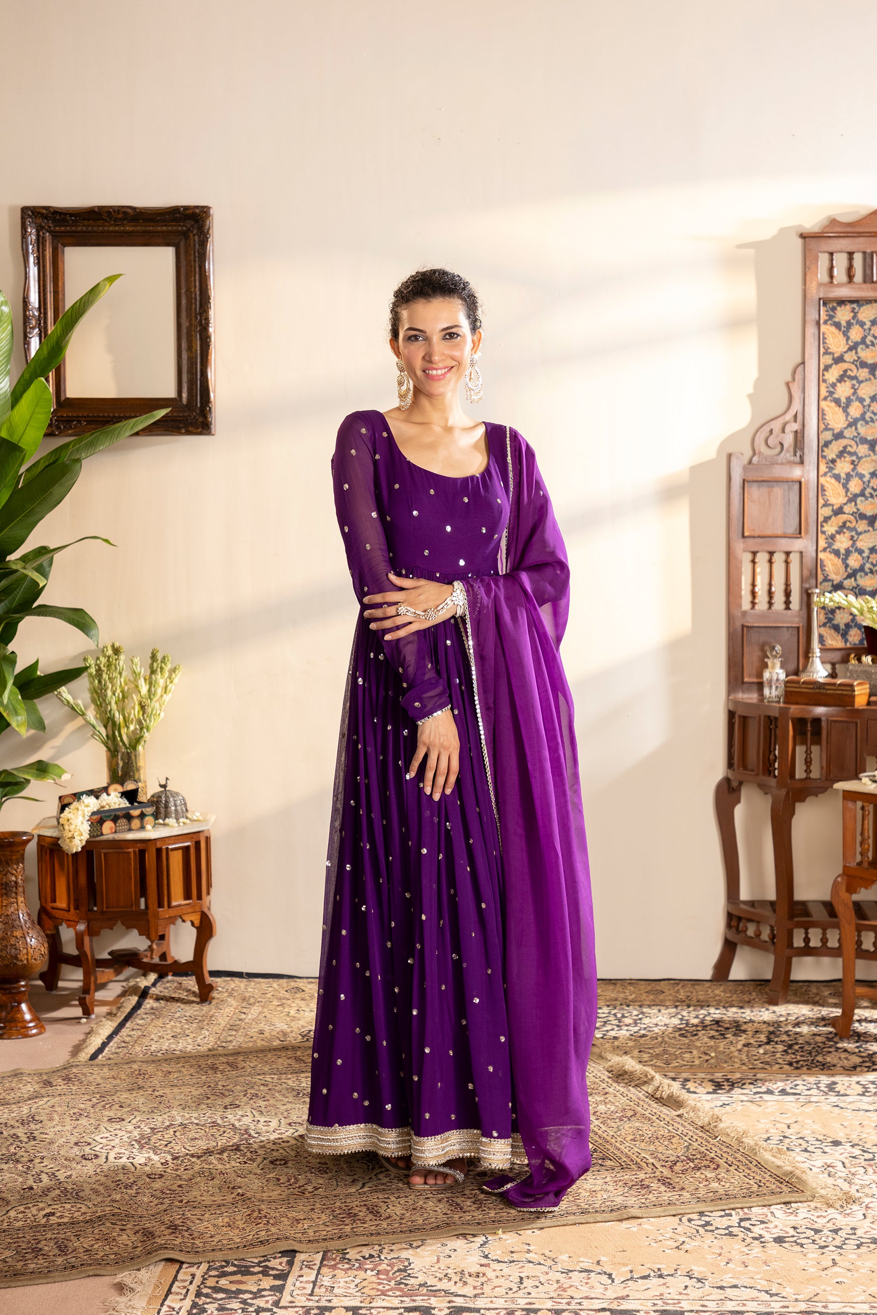 Purple georgette anarkali set