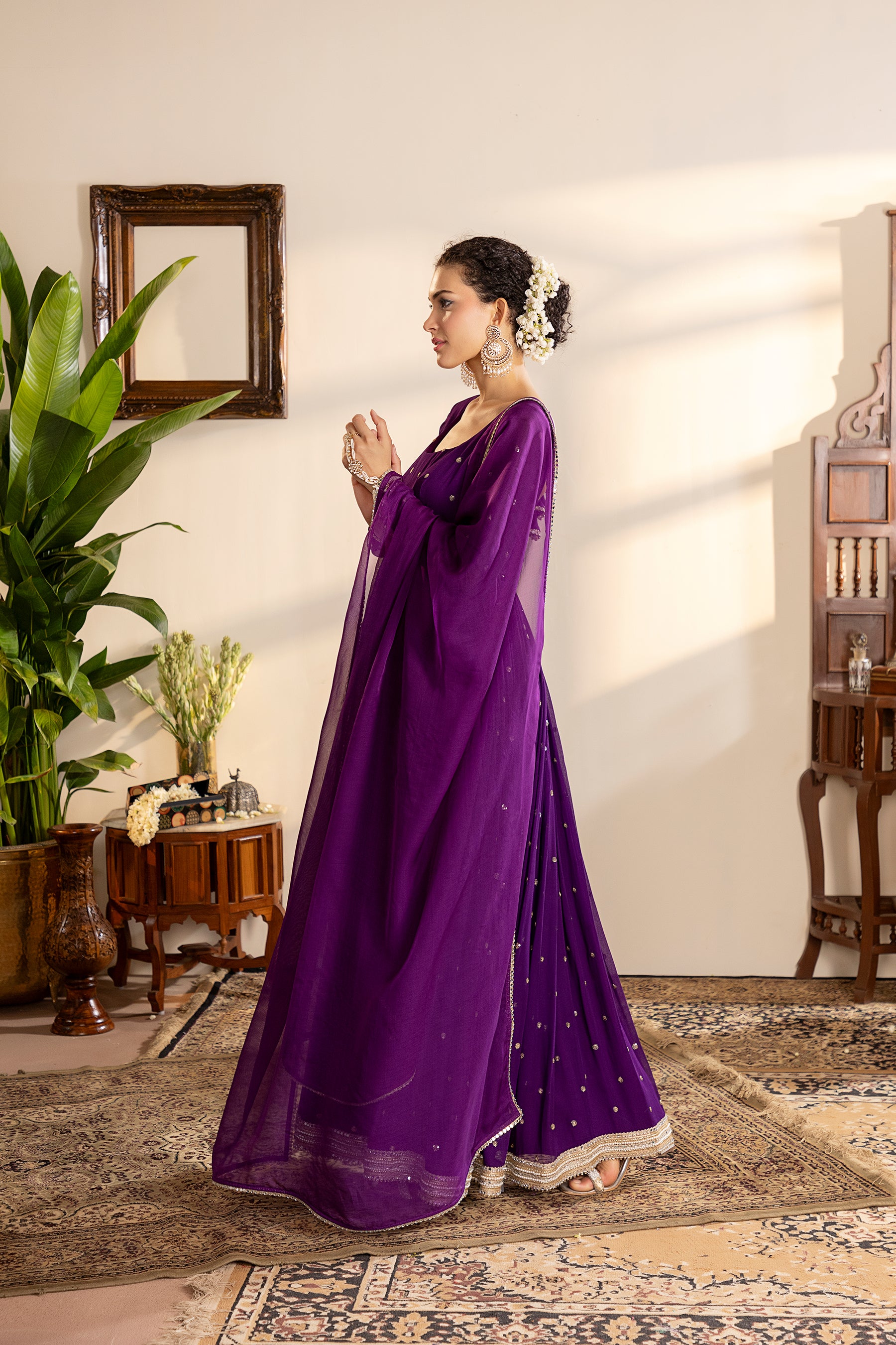 Purple georgette anarkali set