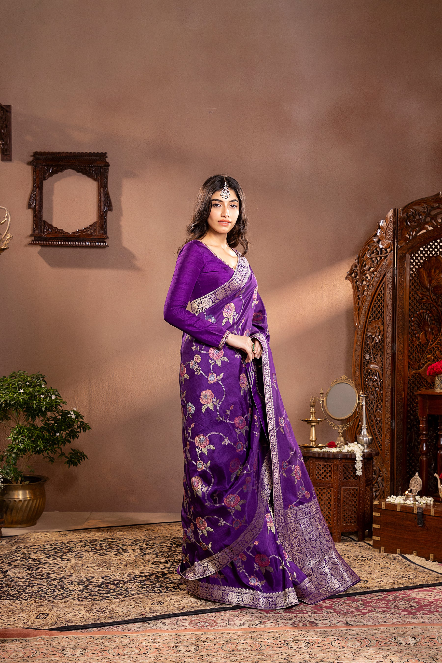 Purple Mina Zari Banarasi Silk Saree 