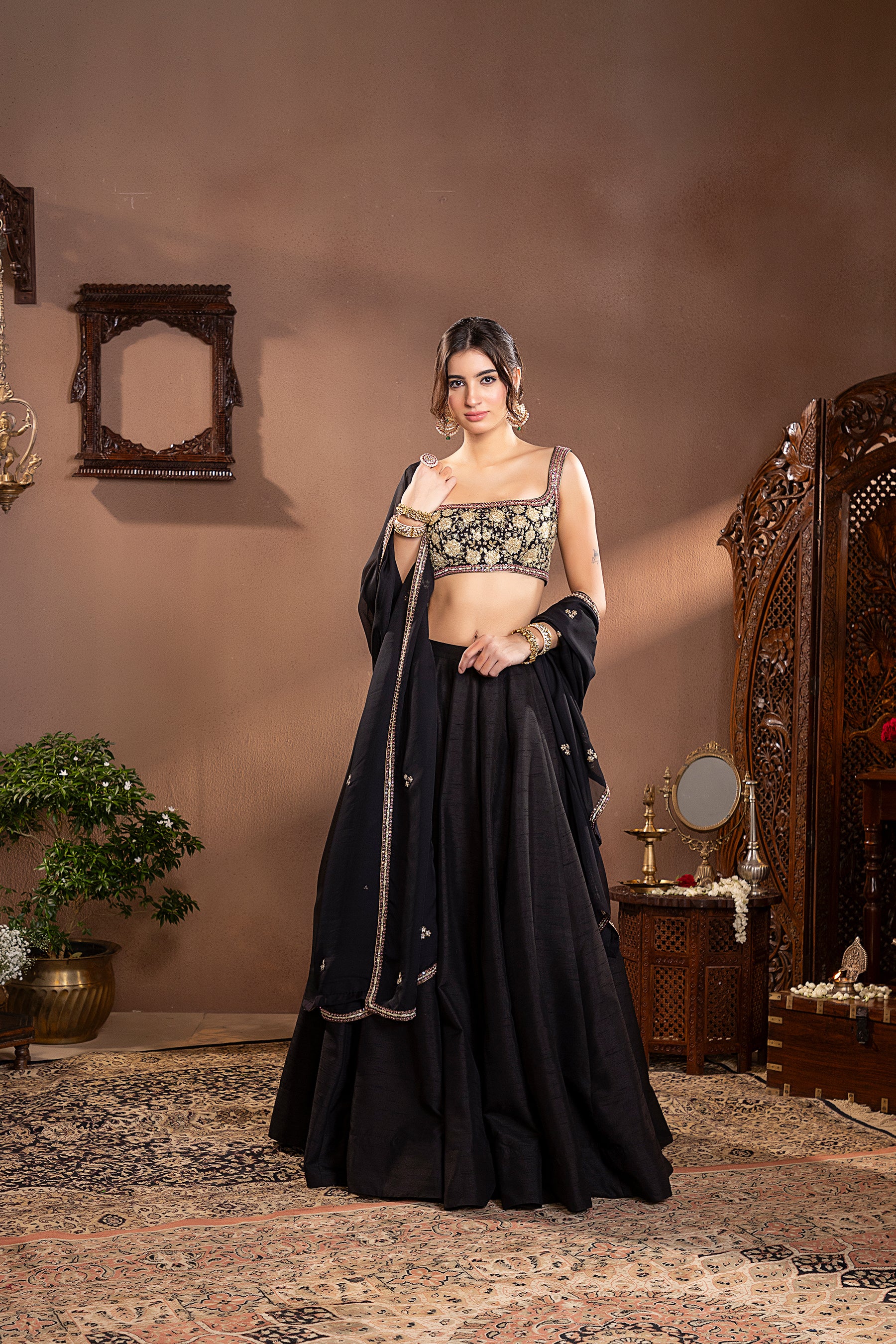 Black Munga Silk Lehenga Set 